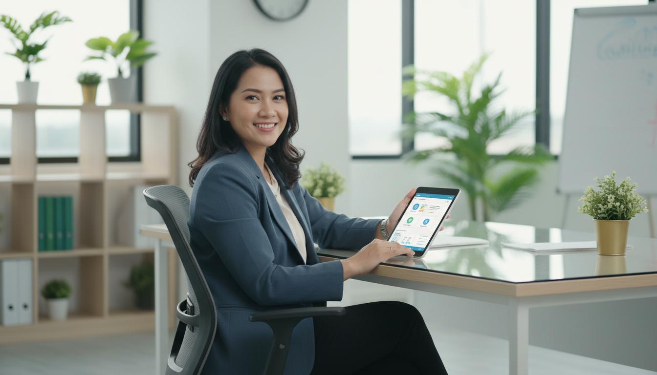 Teacher using MySekolah on tablet