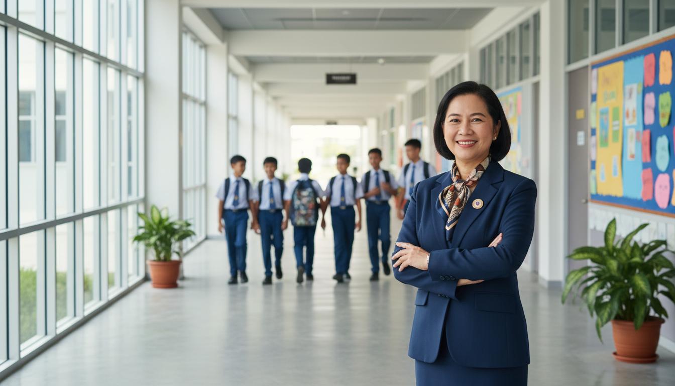 School principal in modern school corridor